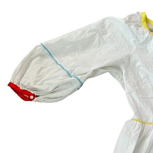 Staud Womens Dress 2 White Demi Maxi Puff Sleeve Button Tiered Zipped Pockets - Picture 4 of 16